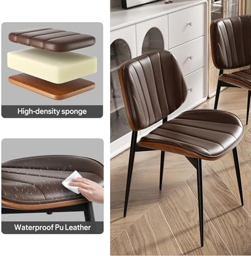 Dining Chairs Set of 4, Mid Century Modern Dining Room Chairs, Upholstered Faux Leather Kitchen Chairs with, alternate view 4