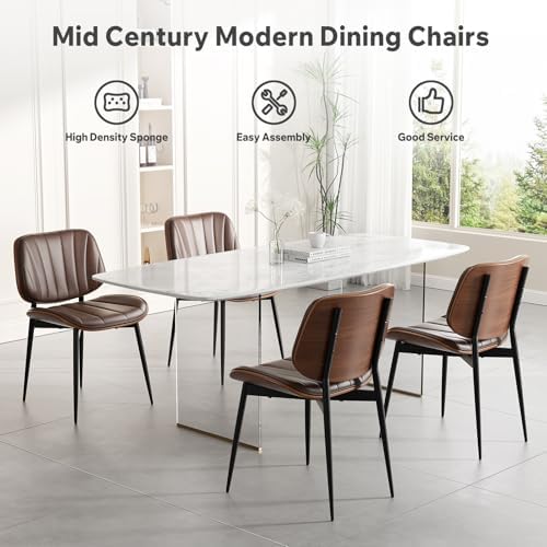 Dining Chairs Set of 4, Mid Century Modern Dining Room Chairs, Upholstered Faux Leather Kitchen Chairs with, alternate view 6