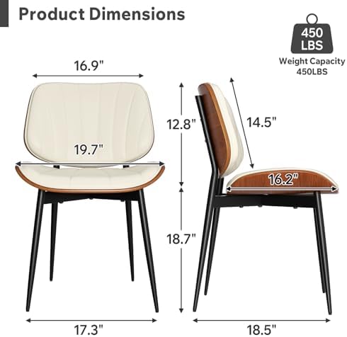 Dining Chairs Set of 4, Mid Century Modern Dining Room Chairs, Upholstered Faux Leather Kitchen Chair with, alternate view 2