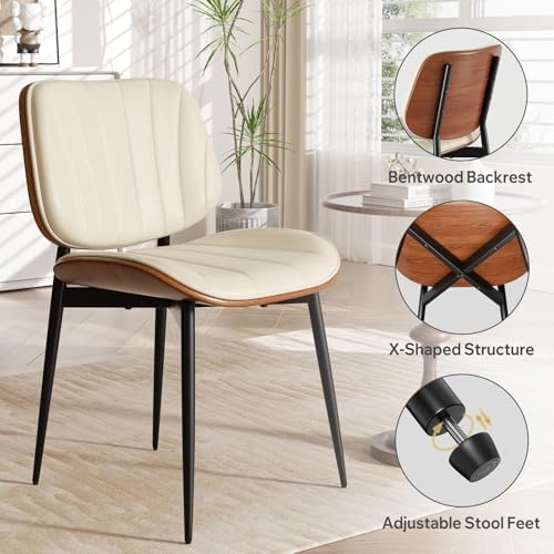 Dining Chairs Set of 4, Mid Century Modern Dining Room Chairs, Upholstered Faux Leather Kitchen Chair with, alternate view 3