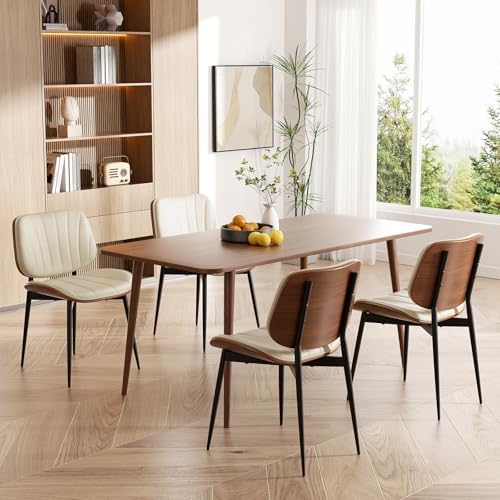 Dining Chairs Set of 4, Mid Century Modern Dining Room Chairs, Upholstered Faux Leather Kitchen Chair with, alternate view 6