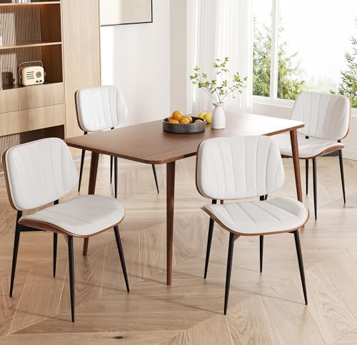 Dining Chairs Set of 4, Mid Century Modern Dining Room Chairs, Upholstered Faux Leather Kitchen Chairs with