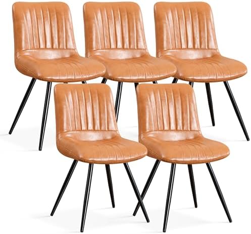 Dining Chairs Set of 5, Modern Dining Chairs with Thick Cushions, PU Leather Upholstered Kitchen Dining Room