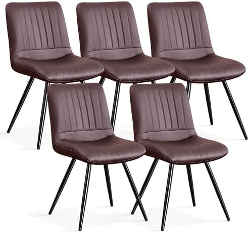 Dining Chairs Set of 5, Modern Dining Chairs with Thick Cushions, PU Leather Upholstered Kitchen Dining Room