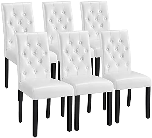 Dining Chairs Set of 6 Button Tufted Kitchen Chairs White