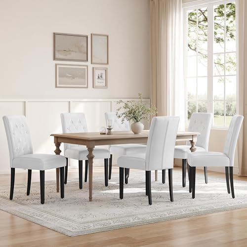 Dining Chairs Set of 6 Button Tufted Kitchen Chairs White, alternate view 2