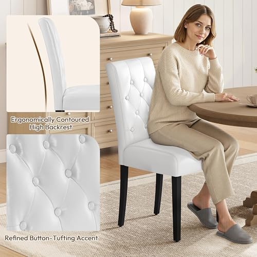 Dining Chairs Set of 6 Button Tufted Kitchen Chairs White, alternate view 4