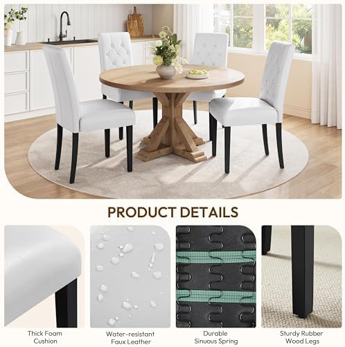 Dining Chairs Set of 6 Button Tufted Kitchen Chairs White, alternate view 7
