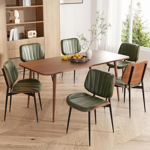 Dining Chairs Set of 6, Mid Century Modern Dining Room Chair, Upholstered Faux Leather Kitchen Chairs with