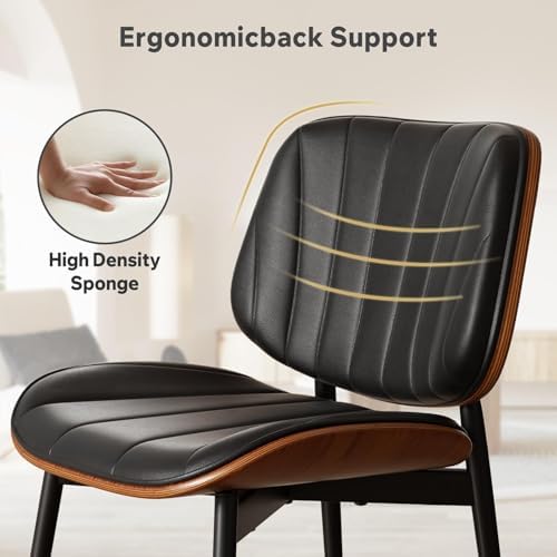 Dining Chairs Set of 6, Mid Century Modern Dining Room Chair, Upholstered Faux Leather Kitchen Chair with Walnut, alternate