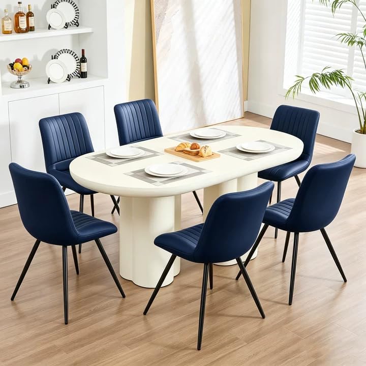 Dining Chairs Set of 6, Modern Dining Chairs with Thick Cushions, Faux Leather Upholstered Kitchen Dining Room