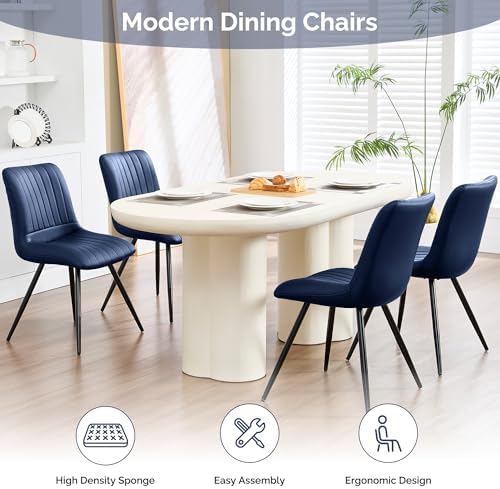 Dining Chairs Set of 6, Modern Dining Chairs with Thick Cushions, Faux Leather Upholstered Kitchen Dining Room, alternate
