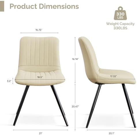Dining Chairs Set of 6, Modern Dining Chairs with Thick Cushions, PU Leather Upholstered Kitchen Dining Room, alternate view