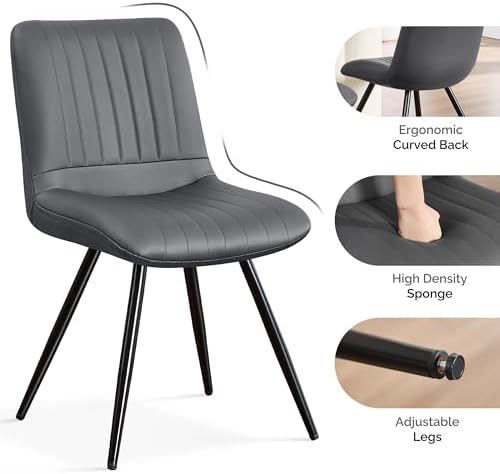 Dining Chairs Set of 6, Modern Dining Chairs with Thick Cushions, PU Leather Upholstered Kitchen Dining Chairs, alternate