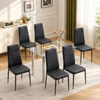Dining Chairs Set of 6, PU Leather & High Back, Black in Black