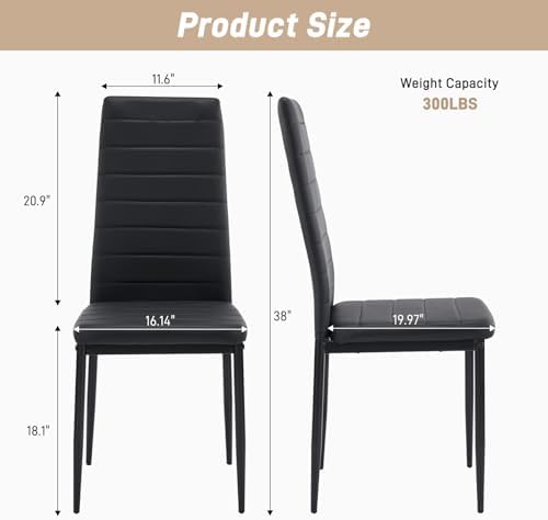 Dining Chairs Set of 6, PU Leather & High Back, Black in Black, alternate view 2