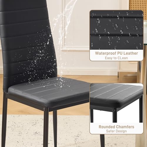 Dining Chairs Set of 6, PU Leather & High Back, Black in Black, alternate view 4