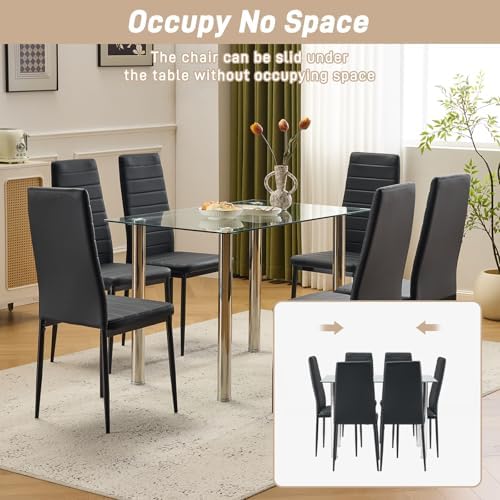 Dining Chairs Set of 6, PU Leather & High Back, Black in Black, alternate view 6