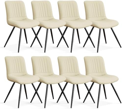 Dining Chairs Set of 8, Modern Dining Chairs with Thick Cushions, PU Leather Upholstered Kitchen Dining Room