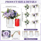 Dining Table Centerpiece Sets 3 Artificial Rose Bouquet with Vase - Farmhouse 6 Pcs Silk Flowers and 3 Pcs Metal, alternate