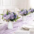 Dining Table Centerpiece Sets 3 Artificial Rose Bouquet with Vase - Farmhouse 6 Pcs Silk Flowers and 3 Pcs Metal, alternate