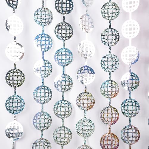 Disco Hanging Balls Fringe Backdrop - 2 Pack Silver Tinsel Foil Curtains Streamers for, alternate view 2