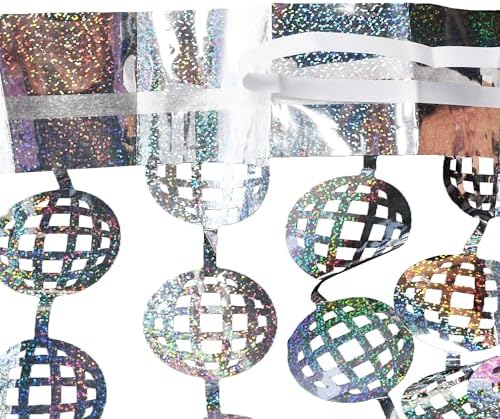 Disco Hanging Balls Fringe Backdrop - 2 Pack Silver Tinsel Foil Curtains Streamers for, alternate view 3