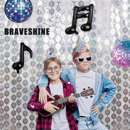 Disco Hanging Balls Fringe Backdrop - 2 Pack Silver Tinsel Foil Curtains Streamers for, alternate view 6