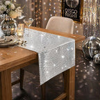 Disco Party Decorations - Glitter Disco Table Runner | Retro 70s 80s Disco Ball Decor Indoor Outdoor - Silver, alternate view