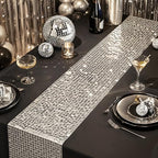 Disco Party Decorations - Glitter Disco Table Runner | Retro 70s 80s Disco Ball Decor Indoor Outdoor - Silver, alternate view