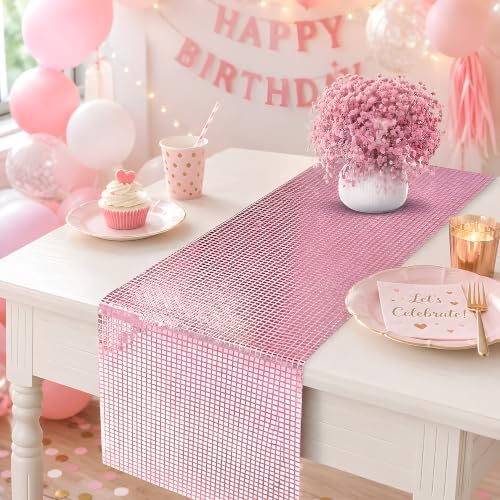 Disco Party Decorations - Pink Glitter Disco Table Runner, alternate view 4