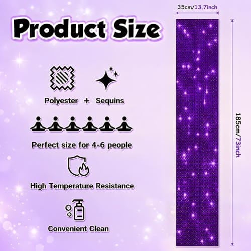 Disco Party Decorations - Purple Sequin Glitter Disco Table Runner, alternate view 2