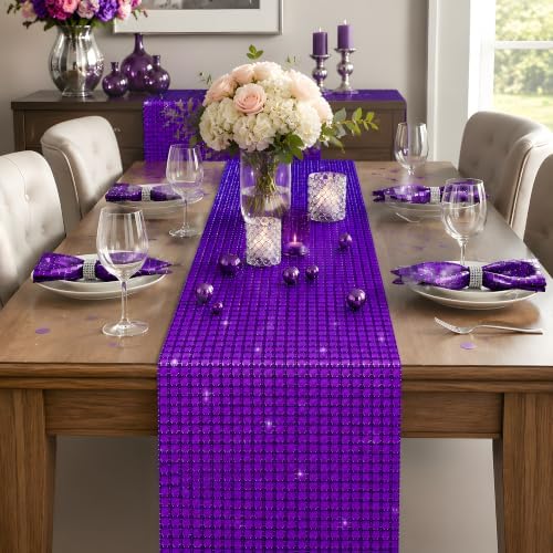 Disco Party Decorations - Purple Sequin Glitter Disco Table Runner, alternate view 4