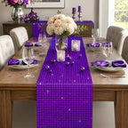 Disco Party Decorations - Purple Sequin Glitter Disco Table Runner, alternate view 4
