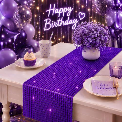 Disco Party Decorations - Purple Sequin Glitter Disco Table Runner, alternate view 5