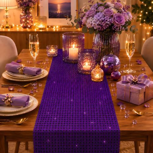Disco Party Decorations - Purple Sequin Glitter Disco Table Runner, alternate view 6