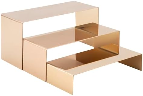 Display Risers Stainless Steel 3PCS Metal Golden Display Riser Stand Shoe Bag Holder Display Riser Shelf