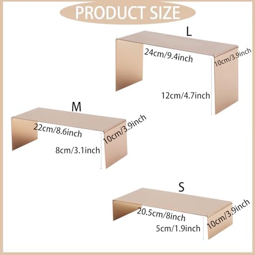 Display Risers Stainless Steel 3PCS Metal Golden Display Riser Stand Shoe Bag Holder Display Riser Shelf, alternate view 3
