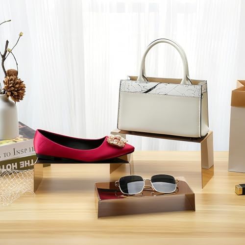 Display Risers Stainless Steel 3PCS Metal Golden Display Riser Stand Shoe Bag Holder Display Riser Shelf, alternate view 5
