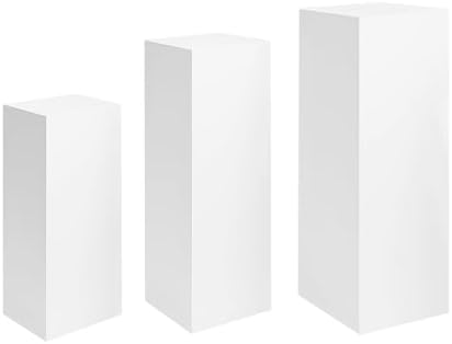 Display Stands Set Of 3, Square Pedestal Stands, 27.56-39.37 Inch Tall in White