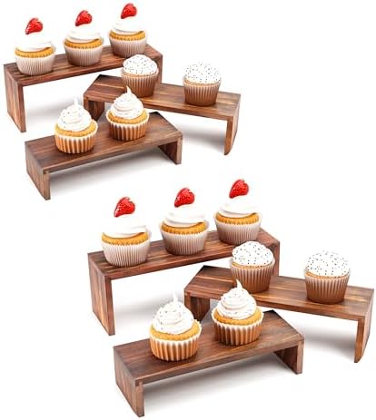 Display Wood Stand 6Packs Wooden Risers for Vendor Events,3 Tier Stackable Wooden Cupcake Stand, Farmhouse Decor