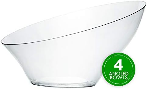 Disposable Angled Plastic Bowls Round Large Serving Bowl, Elegant for Party's, Snack, or Salad Bowl, Clear Pack, alternate