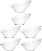 Disposable Angled Plastic Bowls Round Medium Serving Bowl, Elegant for Party's, Snack, or Salad Bowl, Clear Pack