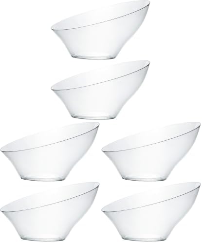 Disposable Angled Plastic Bowls Round Medium Serving Bowl, Elegant for Party's, Snack, or Salad Bowl, Clear Pack