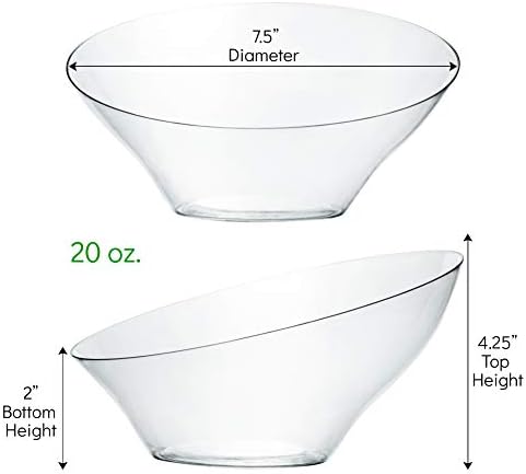 Disposable Angled Plastic Bowls Round Medium Serving Bowl, Elegant for Party's, Snack, or Salad Bowl, Clear Pack, alternate