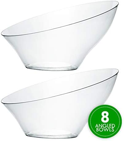 Disposable Angled Plastic Bowls Round Medium Serving Bowl, Elegant for Party's, Snack, or Salad Bowl, Clear Pack, alternate