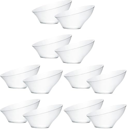 Disposable Angled Plastic Bowls Round Small Serving Bowl, Elegant for Party's, Snack, or Salad Bowl, Clear Pack
