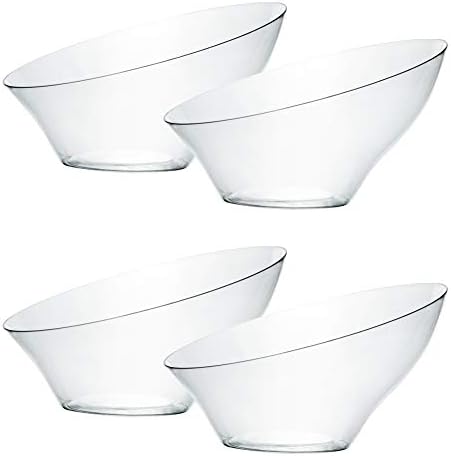 Disposable Angled Plastic Bowls Round Small Serving Bowl, Elegant for Party's, Snack, or Salad Bowl, Clear Pack