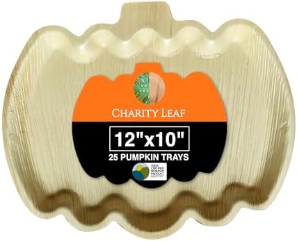 Disposable Bamboo 12"x10" Pumpkin Trays (25 pieces) Bamboo Serving Platters, Disposable Boards, Dinnerware For