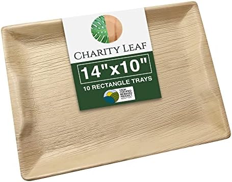 Disposable Bamboo 14" x 10" Trays (10 Pieces) Bamboo Serving Platters, Disposable Boards, Dinnerware For